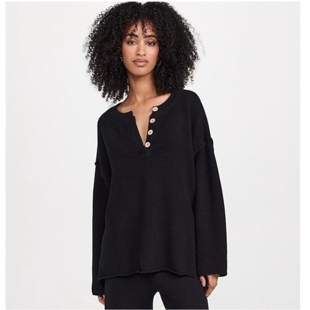 Free People Black Hailee Sweater Wooden Buttons Loungewear Size XS